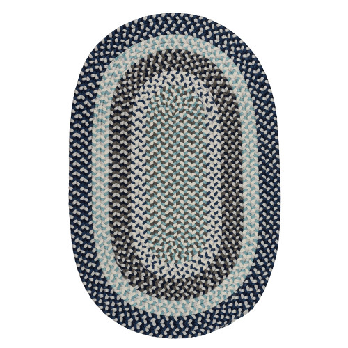 10' x 13' Blue and Black All Purpose Handcrafted Reversible Oval Outdoor Area Throw Rug