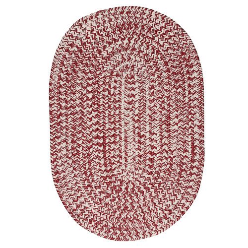 7' x 10' Red and White Tweed All Purpose Handcrafted Reversible Oval Outdoor Area Throw Rug