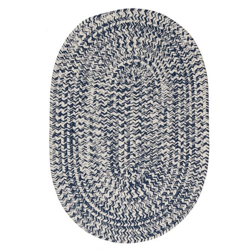 7' x 10' White and Blue All Purpose Tweed Handcrafted Reversible Oval Area Throw Rug