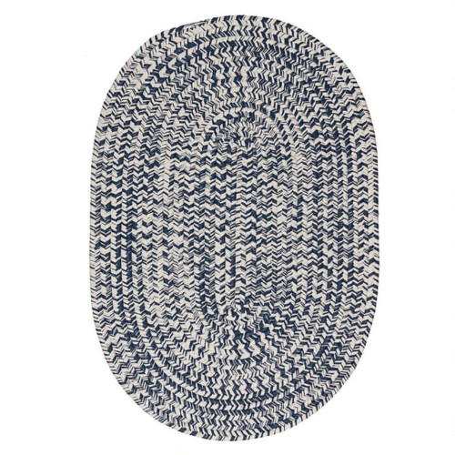 10' x 14' White and Blue All Purpose Tweed Handcrafted Reversible Oval Area Throw Rug