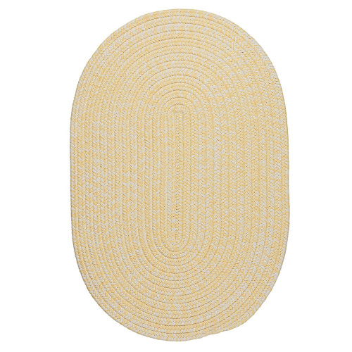 0.5' x 0.75' Yellow and White All Purpose Handcrafted Reversible Oval Area Throw Rug Corner Sample