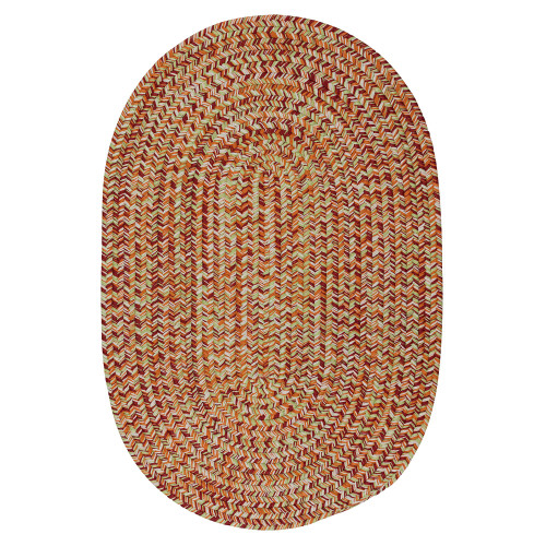 9' x 11' Orange and Green Handcrafted Reversible Oval Outdoor Area Throw Rug