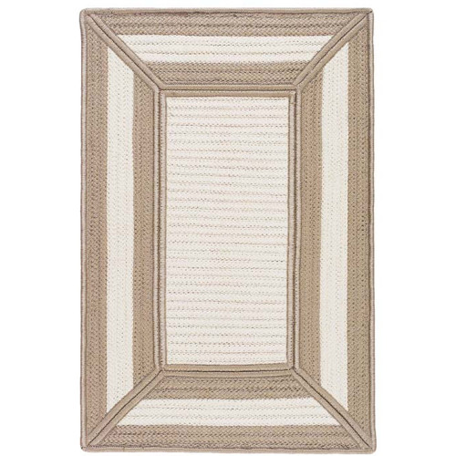 10' x 14' Tan and White Geometric Rectangular Hand Crafted Outdoor Area Throw Rug