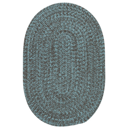 11' Blue and Gray All Purpose Handcrafted Reversible Round Outdoor Area Throw Rug