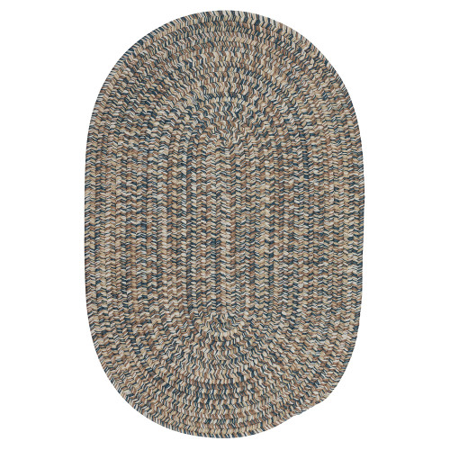 2' x 3' Navy Blue and Tan Brown All Purpose Handmade Reversible Oval Mudroom Area Throw Rug