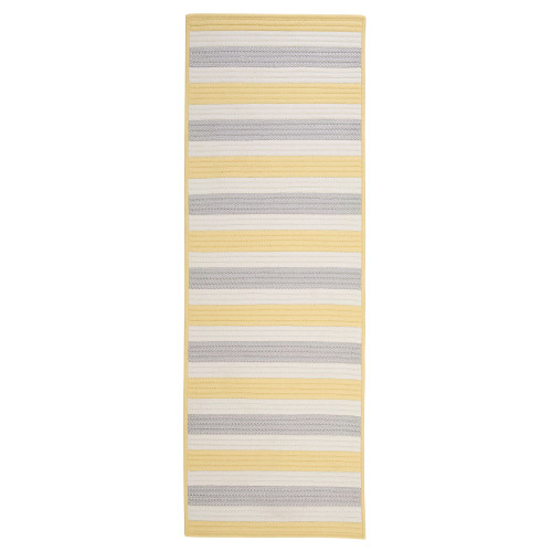 2.5' x 15' Yellow and Gray Striped Handcrafted Outdoor Reversible Area Throw Rug Runner