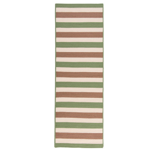 2.5' x 5' Green and White Striped Handcrafted Rectangular Outdoor Reversible Area Throw Rug