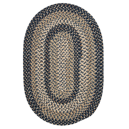 6' x 9' Navy Blue and Beige Rustic Farmhouse Oval Outdoor Area Throw Rug