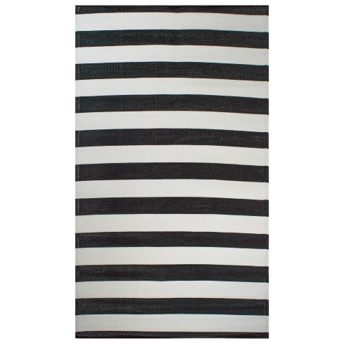 4' x 6' Black and White Rectangular Home Essentials Striped Outdoor Rug
