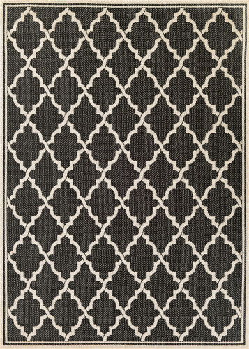 5.8' x 9.1' Black and Ivory Moroccan Rectangular Outdoor Area Throw Rug