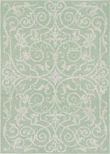3.75' x 5.4' Green and Ivory Traditional Rectangular Outdoor Area Throw Rug