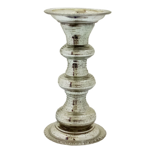 11.75" Silver Traditional Antique Pillar Candle Holder