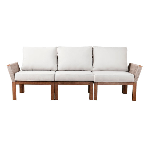 86.75" Brown and White Contemporary Outdoor Patio 3 Seater Sofa