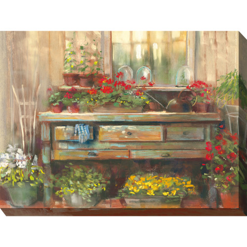 Red and Yellow Gardeners Retreat Outdoor Canvas Rectangular Wall Art Decor 40" x 30"
