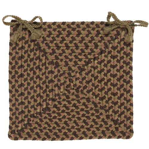 Set of 4 Green and Brown Handmade Braided Square Chair Pad 15"