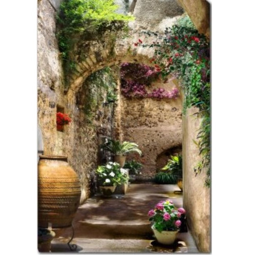 Green and Beige Aragonese Arches Outdoor Canvas Rectangular Wall Art Decor 40" x 30"