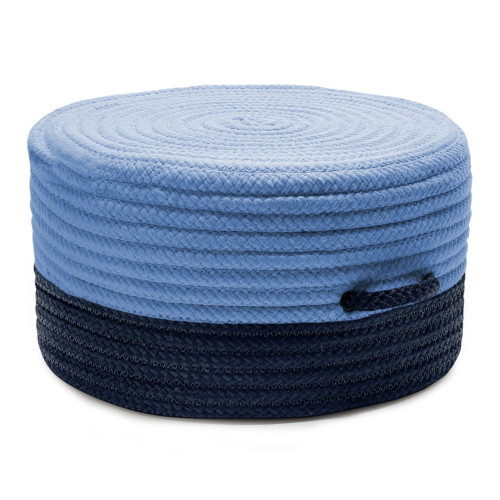 20" Navy and Sky Blue Round Color Block Pouf Ottoman