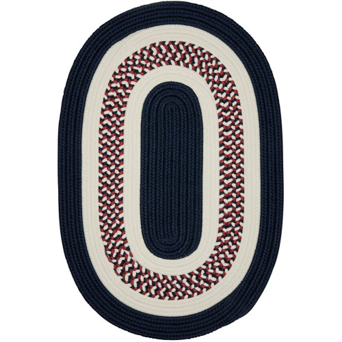 2' x 8' Patriot Blue and White Traditional Braided Oval Area Throw Rug