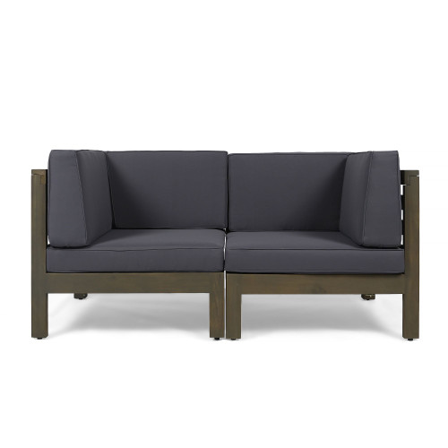 2-Piece Charcoal Gray Wood Finish Outdoor Furniture Patio Loveseat - Gray Cushions