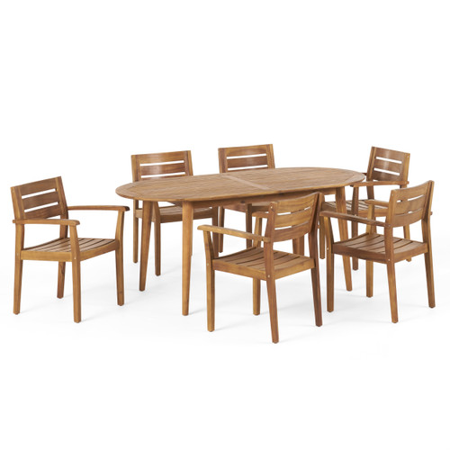 7-Piece Brown Teak Finish Outdoor Furniture Patio Dining Set