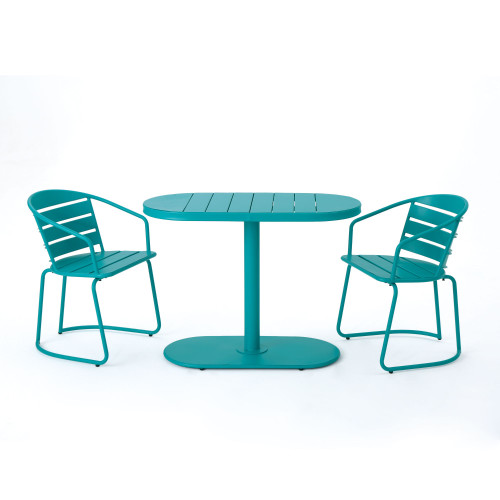 3-Piece Matte Teal Blue Handcrafted Outdoor Furniture Patio Bistro Set