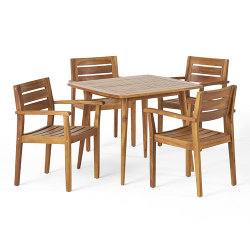 5-Piece Brown Teak Finish Contemporary Outdoor Furniture Patio Dining Set