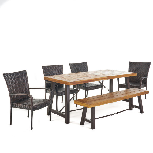 6-Piece Rustic Brown Wood Finish Outdoor Furniture Patio Dining Set