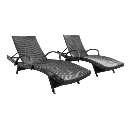 Sleek 2-Piece Gray Wicker Outdoor Patio Chaise Lounger Set with Arms for Ultimate Leisure