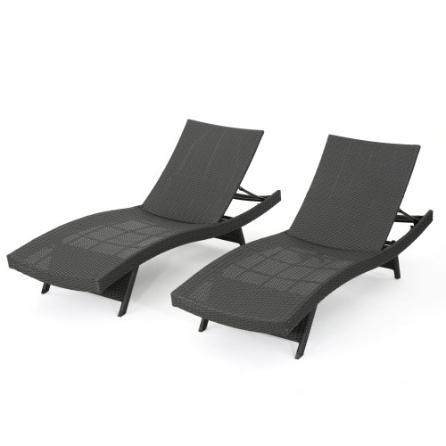 2-Piece Gray Wicker Outdoor Furniture Patio Chaise Lounger Set