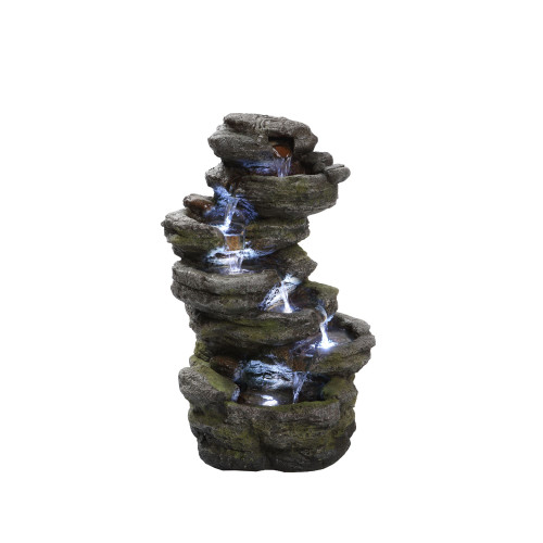 18.25" Brown Multi Level Rock Outdoor Garden Fountain