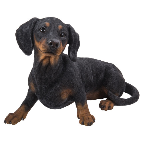 Charming 19.5" Black and Brown Crawling Dachshund Outdoor Figurine - Lifelike Canine Delight