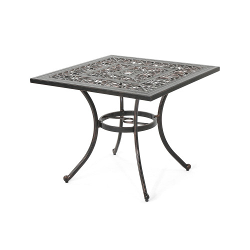 34.75" Chic and Durable Brown Distressed Square Outdoor Patio Dining Table - Perfect for Your Backyard