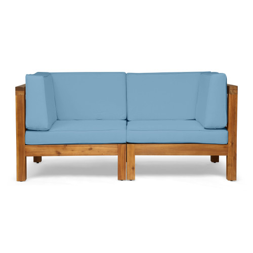 2-Piece Blue and Brown Outdoor Patio Sectional Loveseat Set 30.25"