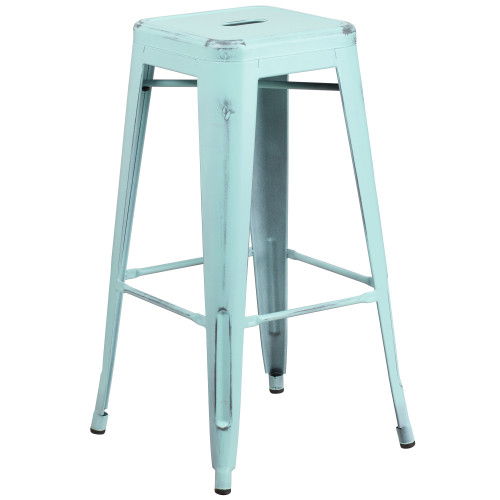 30'' Sky Blue Industrial Backless Outdoor Furniture Patio Stackable Barstool