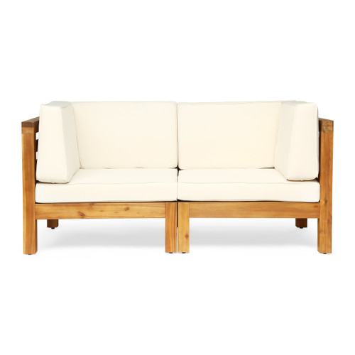 2-Piece Beige and Brown Outdoor Patio Sectional Loveseat Set 30.25"