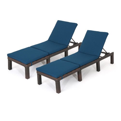 Set of 2 Blue and Brown Outdoor Patio Chaise Lounges 76.5"