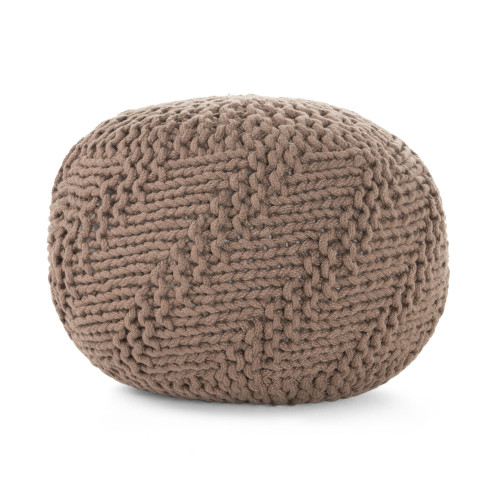 Contemporary Hand Knitted Outdoor Patio Pouf Ottoman - 20" Brown - Perfect for Convenience and Elegance