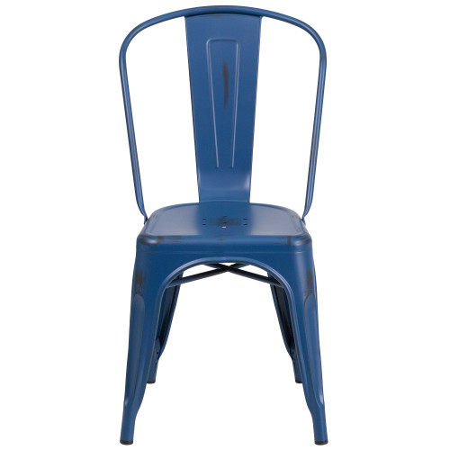 33.5" Charming Antique Blue Outdoor Bistro Style Stackable Chair for Trendy Dining Areas