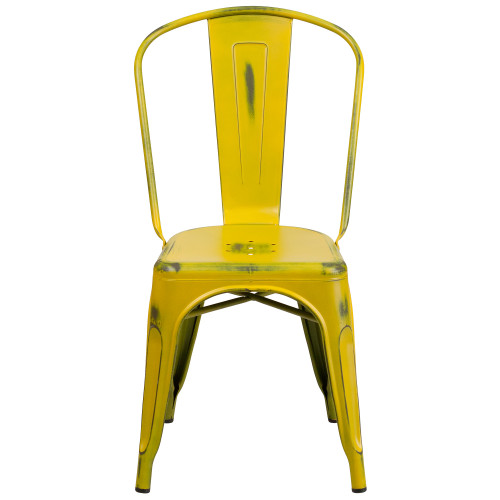 33.5" Contemporary Yellow Outdoor Patio Stackable Chair - Trendy Bistro-Style Furniture