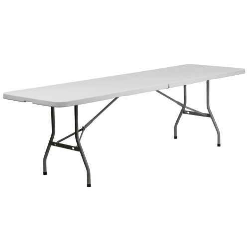 96" Granite White and Gray Contemporary Bi-Fold Rectangular Outdoor Patio Folding Table with Carrying Handle