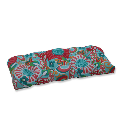 Paisley Outdoor Patio Tufted Wicker Loveseat Cushion - 44" - Red and Blue