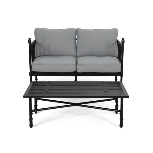 Sunny Sided Up: 51.5" Black and Beige Outdoor Patio Loveseat and Coffee Table