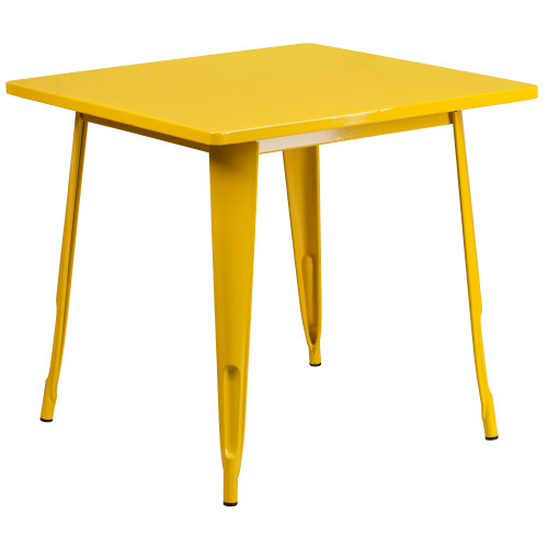 31.5'' Yellow Square Metal Indoor-Outdoor Table - Industrial Chic Cafe-Style Furniture