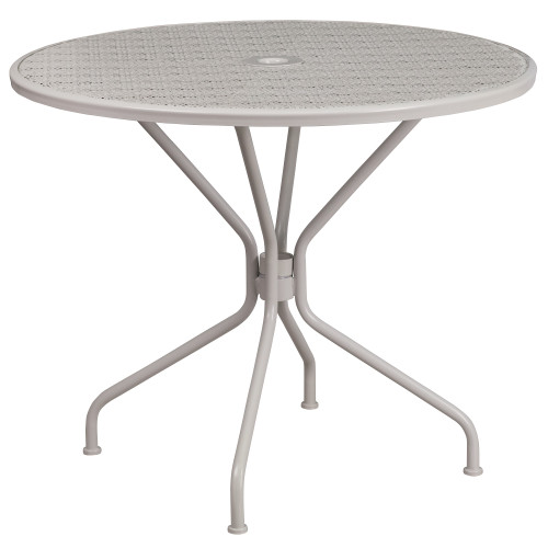 Elegant 35.25" Gray Contemporary Round Outdoor Patio Table with Umbrella Hole