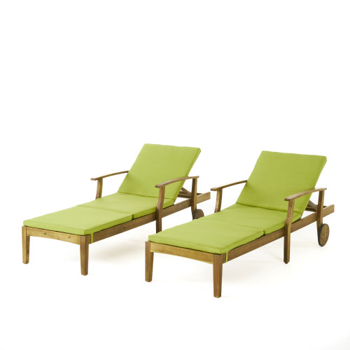 Set of 2 Green and Brown Contemporary Outdoor Patio Rectangular Chaise Lounge 79"