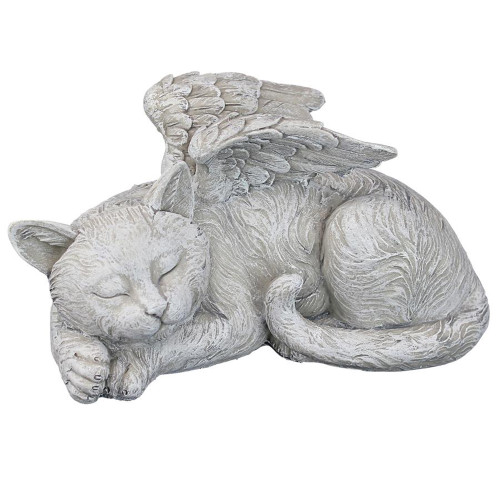 5" Resting Cat Angel Outdoor Garden Statue - Serene Beauty for Your Space