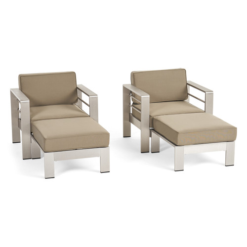 4pc Gray and Silver Contemporary Outdoor Chat Set with Cushions - Stylish and Sturdy Patio Collection for Relaxed Outdoor Living