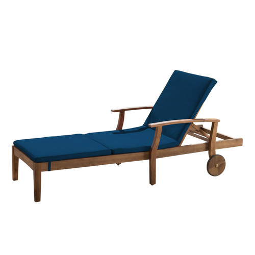 79" Blue and Brown Contemporary Outdoor Patio Rectangular Chaise Lounge