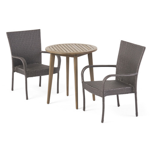 Linwood Outdoor 3pc Gray Contemporary Wicker Round Table Patio Bistro Set 35.25"