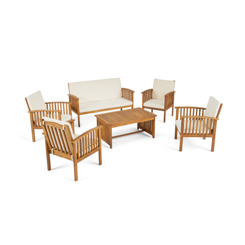 6pc Brown and Beige Contemporary Outdoor Chat Set with Cushions